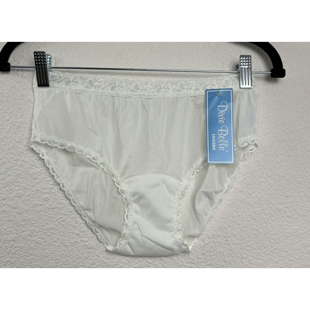 Vintage Dixie Belle 100% Nylon Lace Trim Bikini‎ Panty Panties Briefs White Sz 5